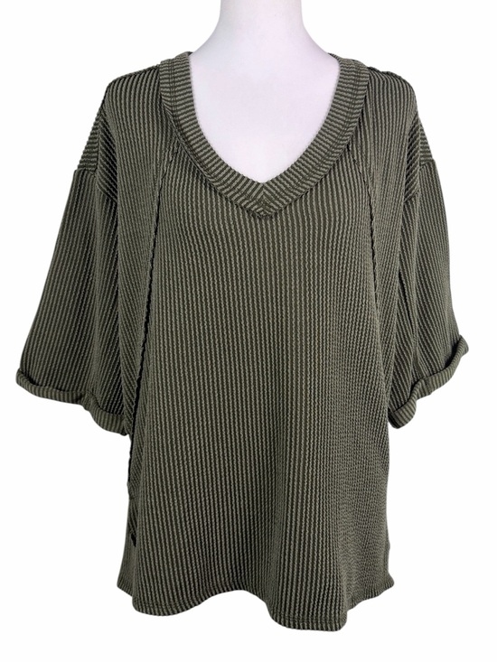 Zenana Outfitters Tops - Zenana Outfitters Oversized Olive V-Neck Ribbed Knit Pullover Top size S-M Boho